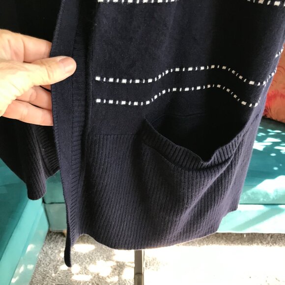 TRIBEKKA 44 size 1X Navy Blue Textured Open Cardigan Sweater with Pockets - Picture 3 of 5